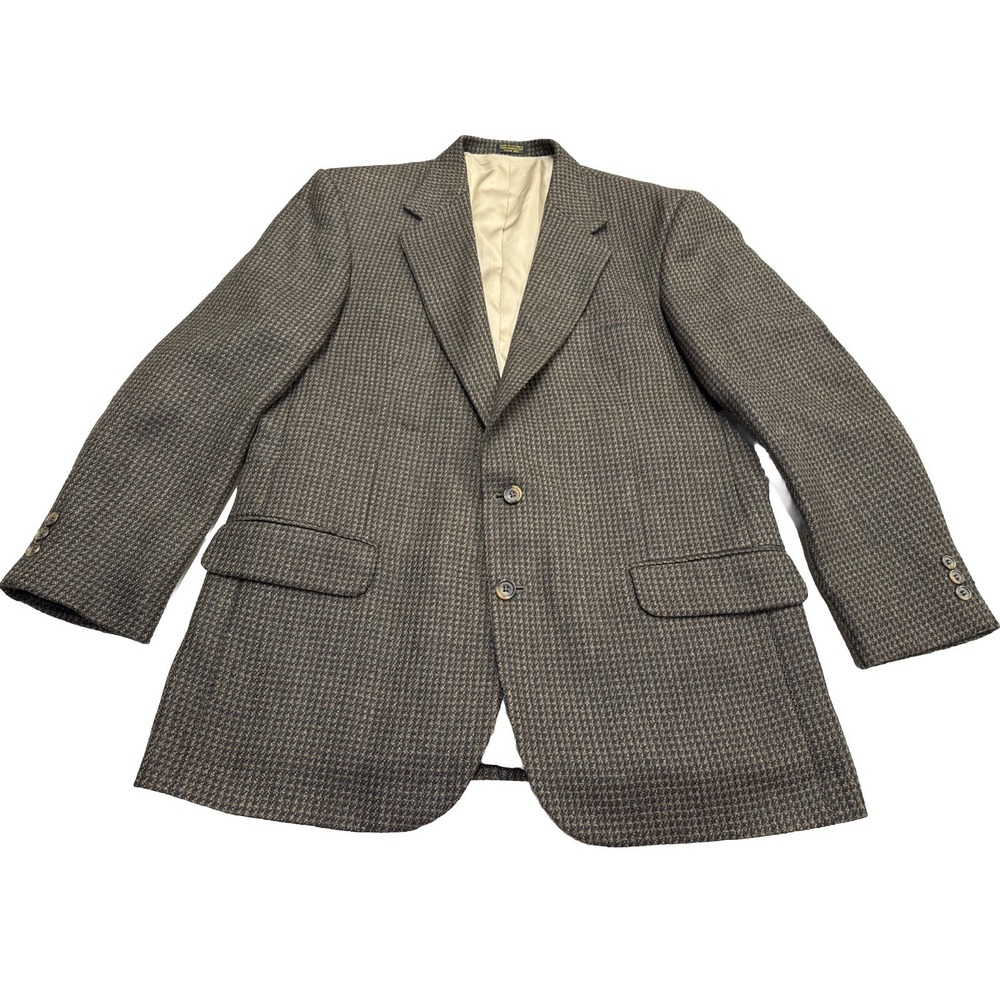 Oscar de la Renta Jacket Brown Houndstooth Check‎ 100% Wool Tweed Blazer 44L 4d